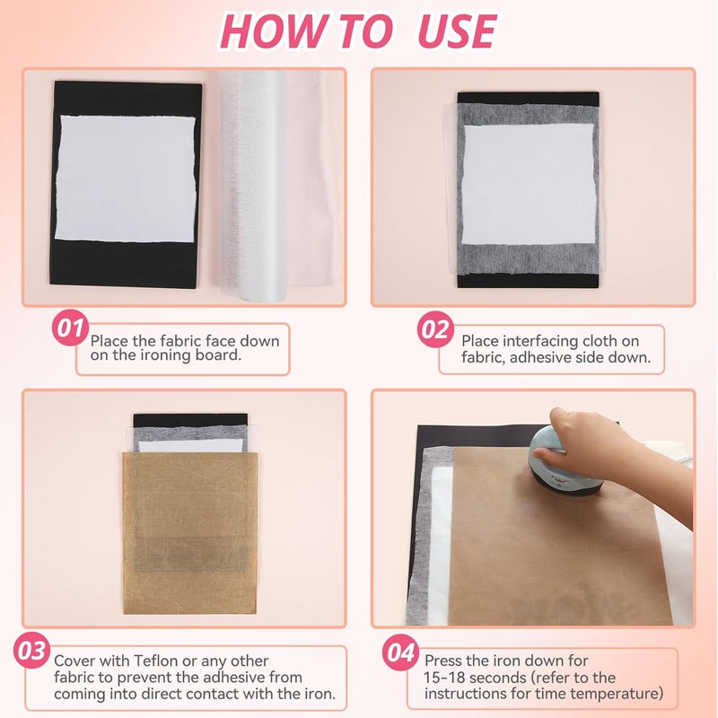 HTVRONT Medium Weight Fusible Interfacing for Sewing - 13in*22Yard Interfacing Fabric for Sewing, Non-Woven Interfacing Iron-on Polyester Single-Sided Interfacing for Crafting Quilting Sewing DIY - Image 4